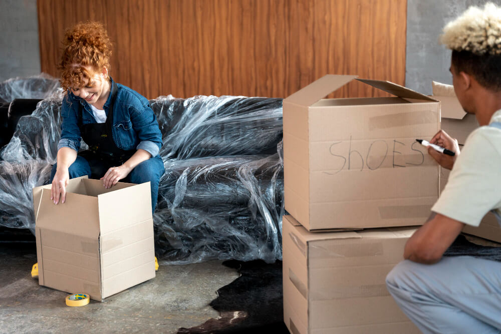 Packing boxes for move out and move in cleaning in Wellington, Florida
